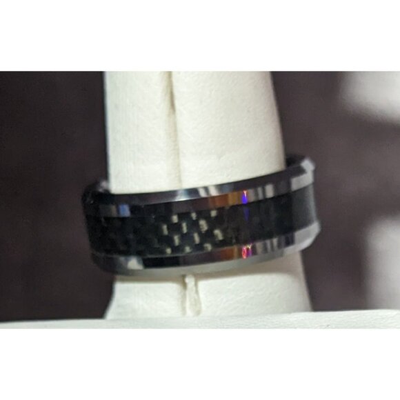 JFSG Tungsten Carbide Carbon Fiber Inlay Men's Wedding Ring 8mm Size 9 - Picture 8 of 10